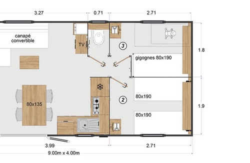 Plomodiern House | 33 m² Mobile home ∙ 3 bedrooms ∙ 6 guests